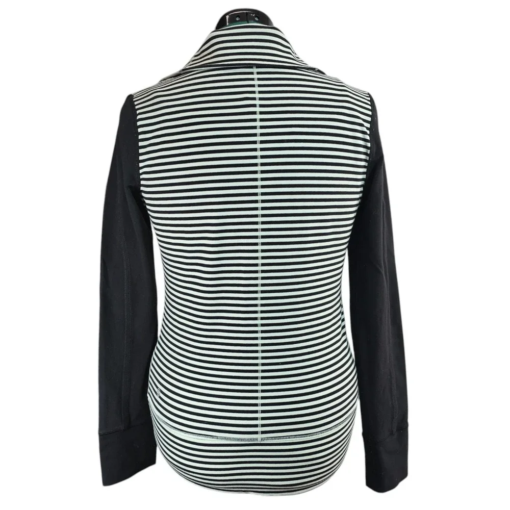 Lululemon Striped Full Zip Track Jacket Mint Green Black Womens‎ 8 Mock Neck